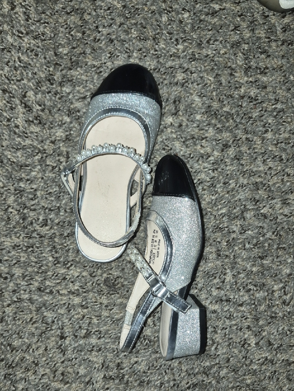 Silver Glitter Mary Jane with Black Patent Cap Toe